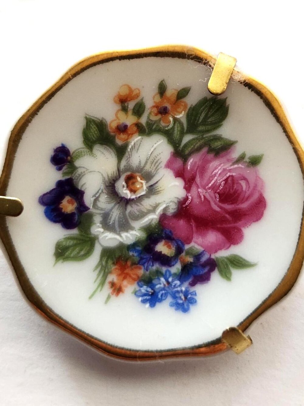 Vintage Limoges Miniature Plates: Hand Painted Flower Scene, Gold Trim with wall